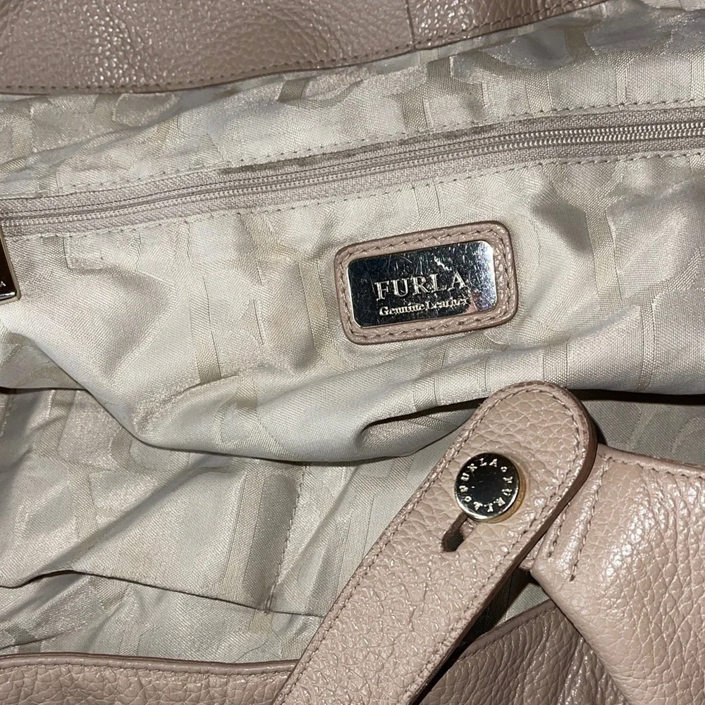 Furla Beige Large Leather Hobo Bag Italian Luxury Furla